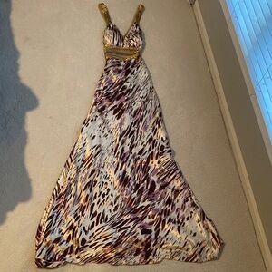 Dave & Johnny Purple and Cream Maxi Dress with Gold Straps